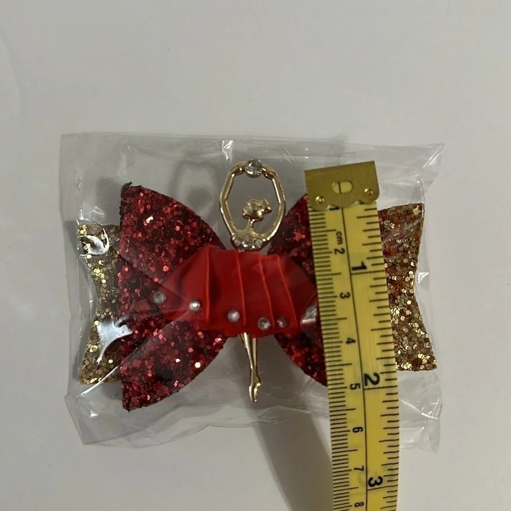 Girls Red Sparkly Ballerina Hair Clip Barrette